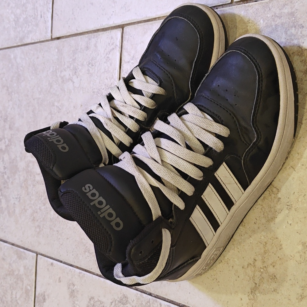Adidas kids basketball hi top sneakers black white 4